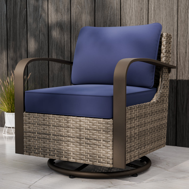 Brown Steel Frame Rocking Armchair with Blue Cushions