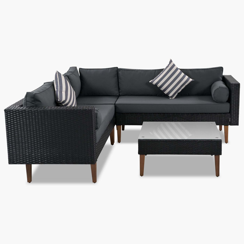 Leisel 81.1'' Wicker Outdoor Patio Sectional Set, Grey, Black