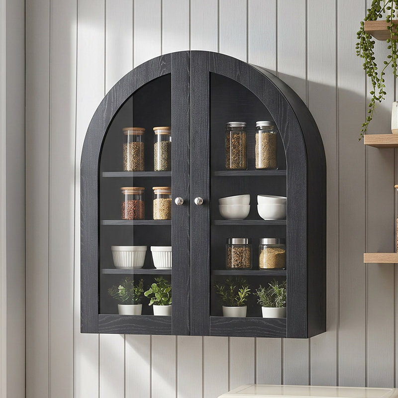 Armoire de rangement murale flottante à 3 niveaux avec tablettes réglables, Noir