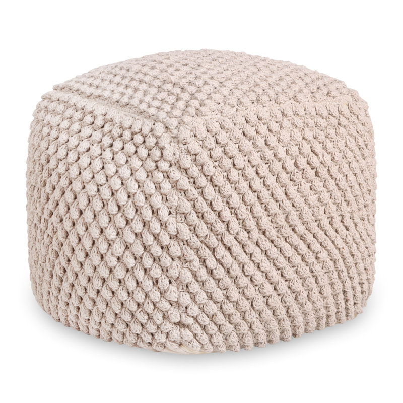 Aitana 18" Cotton Blend Pouf Ottoman, Ivory 100% Cotton