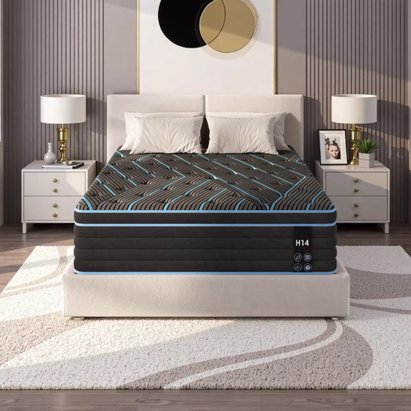 Twin Size 10 Inch Hybrid Mattress with Individually Pocketed Innerspring - Medium Firm Support for Restful Sleep, Black & Blue