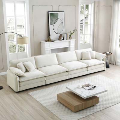 Modern 4 Seater Beige Corduroy : Retaining Retro Charm In Beige: Construction For Long-term Use