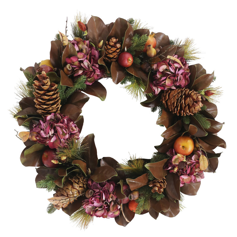 HYDRANGEA AND MAGNOLIA LEAF WREATH