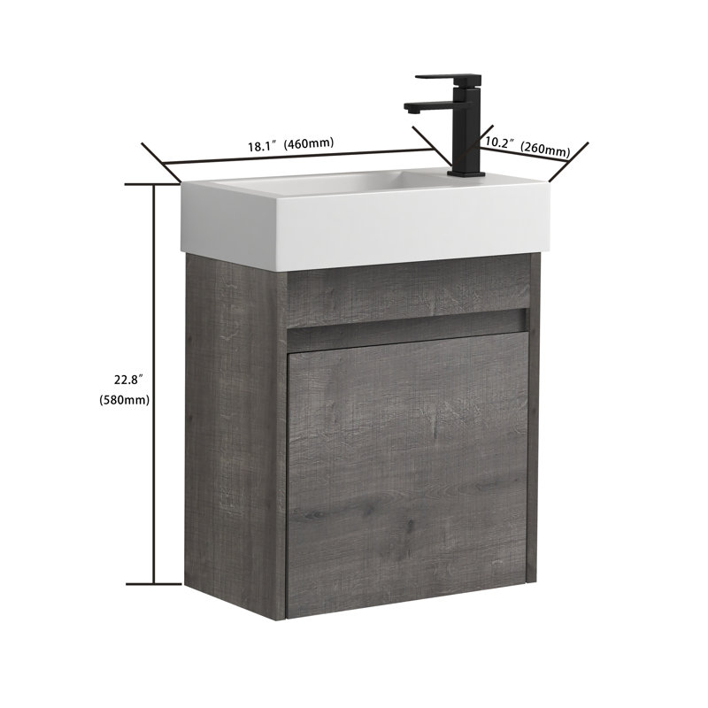 18.1'' Single Bathroom Vanity with Resin Top, Plaid Gray Oak