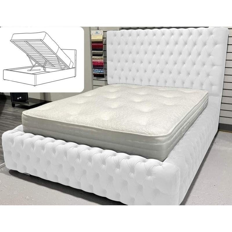 Upholstered Ottoman Storage Bed, Double (4'6), White