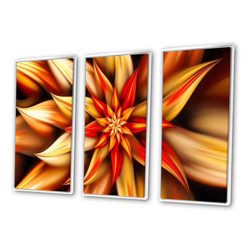 Beaux pétales de fleurs brunes - ensemble d'art mural sur toile encadré floral de 3, H 28 po x l 36 po x P 1 po, Blanc