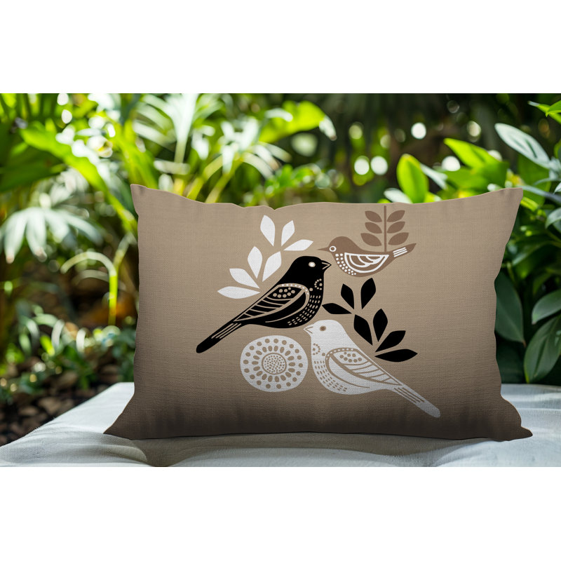 Oreiller rectangulaire réversible intérieur / extérieur Emy Bird, Beige, Rectangle H 14 po x l 20 po