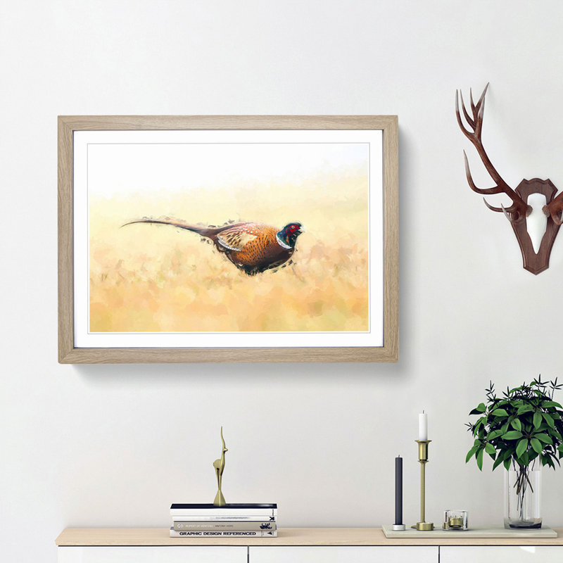 A Pheasant Bird in Abstract - Picture Frame Painting Print on MDF, Oak Framed, 36cm H x 48cm W x 2cm D