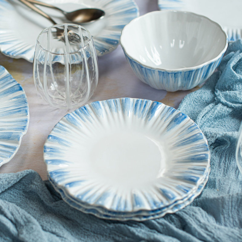 Bari Stoneware Salad/Dessert Plate, Blue/White