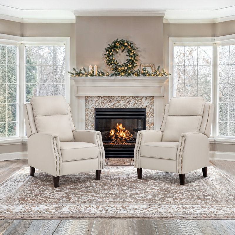 Fauteuil inclinable en cuir véritable Kindalyn, Beige