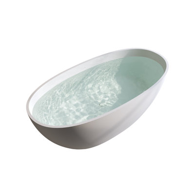 " oval matte white freestanding bathtub | solid surface stone resin | thick edge soaking tub | overflow & pop-up drain