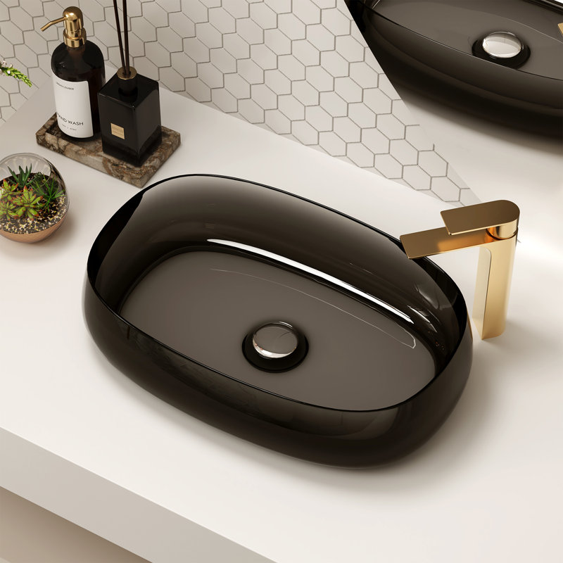 Casainc Solid Surface Resin Bathroom Vessel Sink, Translucency Black