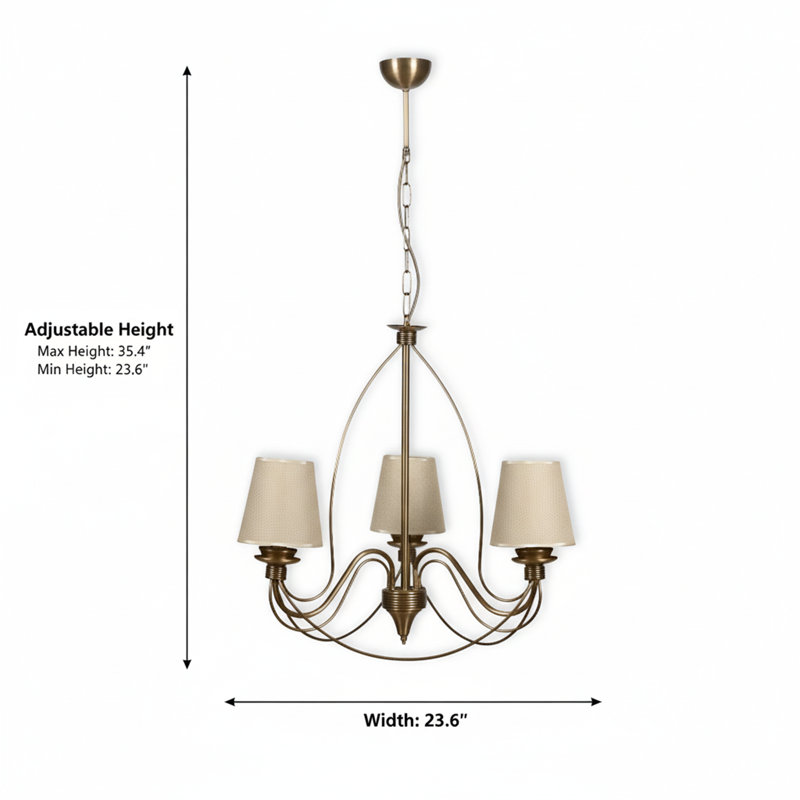 Lustre traditionnel en métal à 3 lumières à hauteur réglable