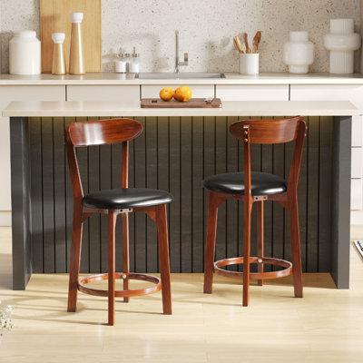 Upholstered Counter Stool with Solid Wood Frame