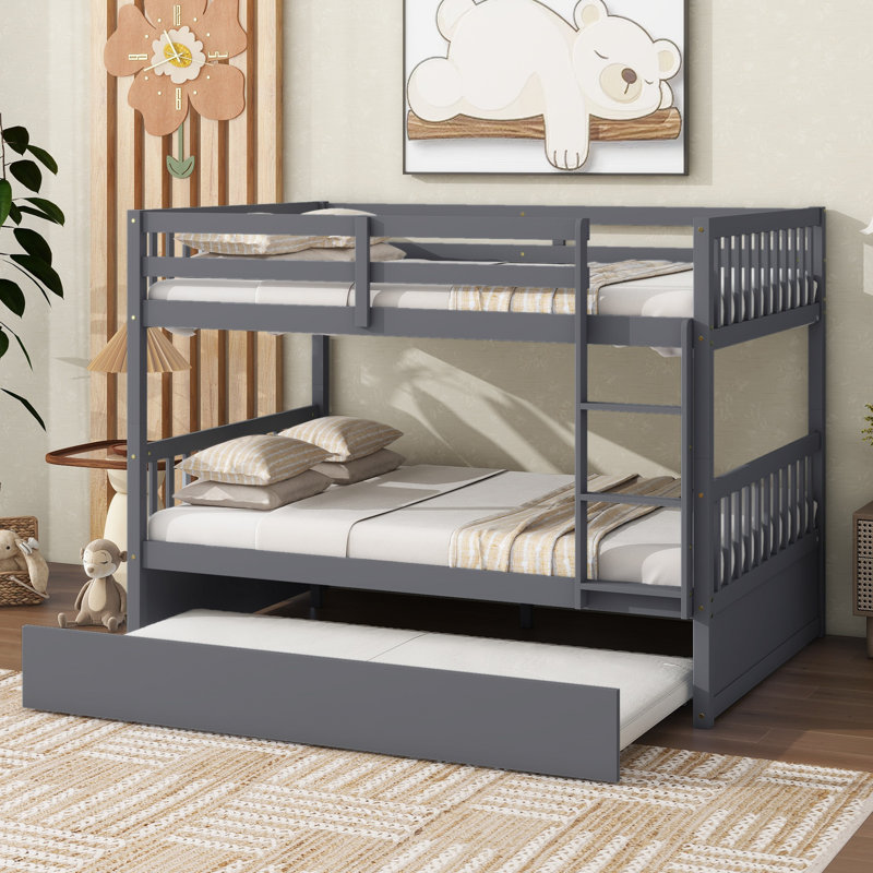 Lit superposé standard en bois massif avec couchette Sotion par Harriet Bee, Double sur double, Dark Grey