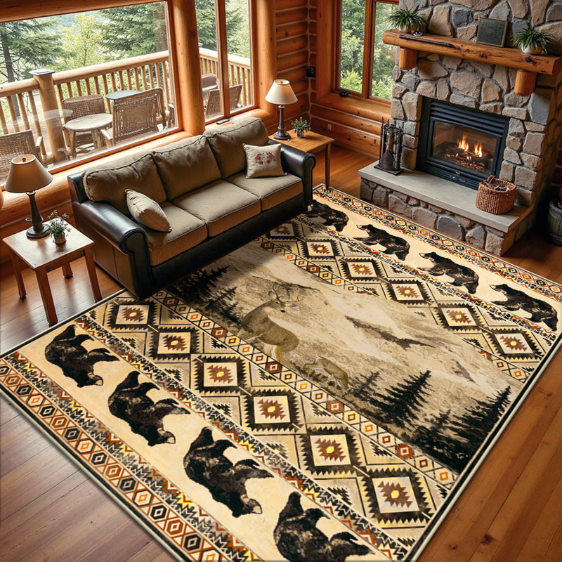  Tapis d'intérieur antidérapant rustique lavable, Rectangulaire 8 pi x 10 pi