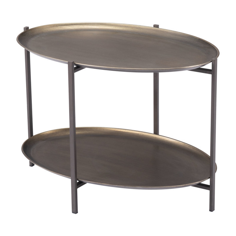 Table basse 26 po ovale à deux niveaux en bronze antique et acier noir