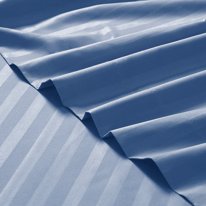 Cotton Blend Striped Sheet Set, Queen Sheet Set with 2 Pillowcases, Light Blue