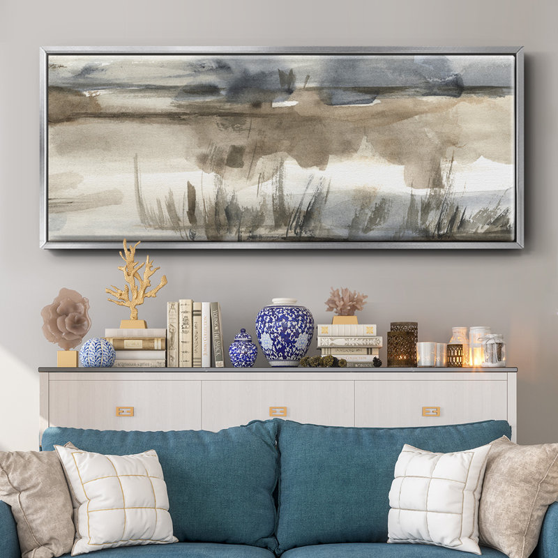 BlueGrey Marsh I- Framed Canvas, 20" H x 50" W