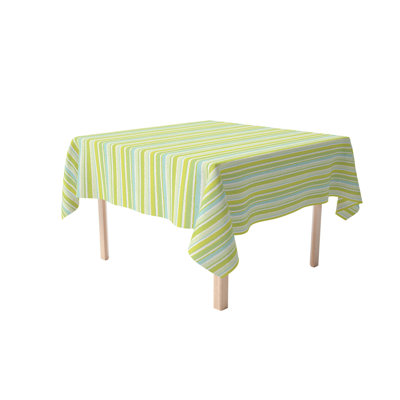 Rectangular Tablecloth, 100% Cotton, 52X104", Green Stripes & Ink Splatter