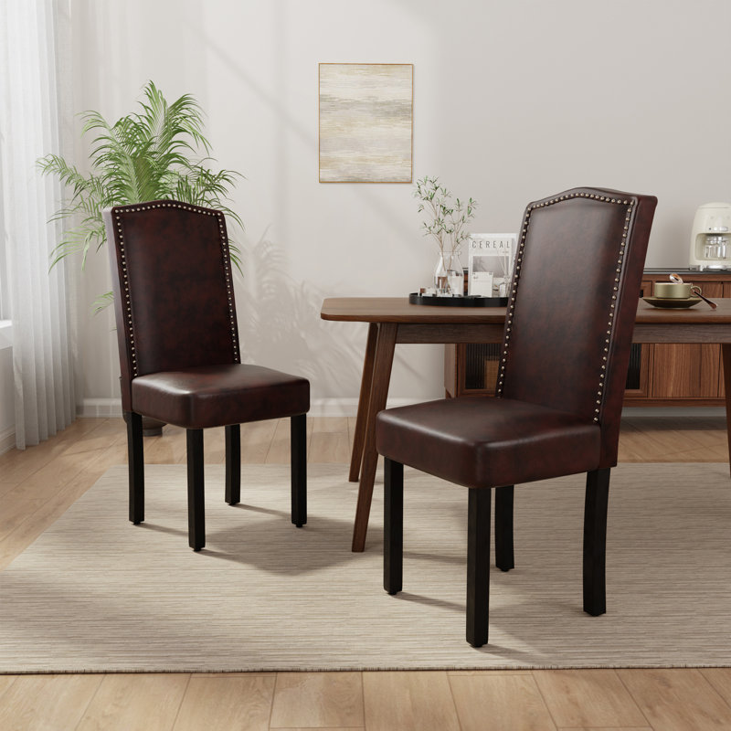 Modern Upholstered Nailhead Dining Chairs (Set of 8), Black