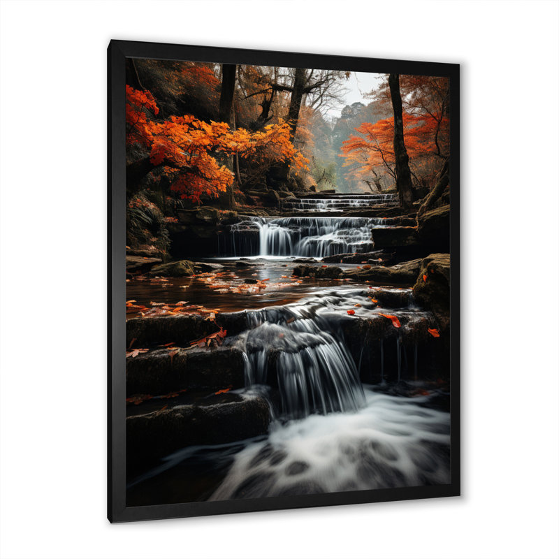 «Waterfall Dancing Cascades I» - art mural cascade, Cadre simple noir, H 20 po x l 12 po x P 1 po