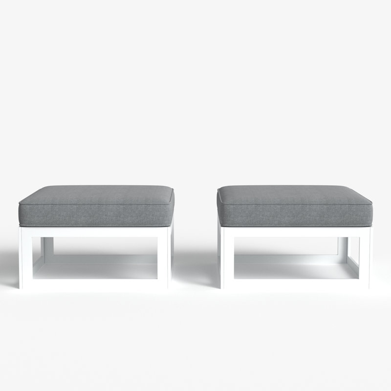 Layinsun Modern Aluminum Outdoor Modular Ottomans (set Of 2), Dark Grey, White
