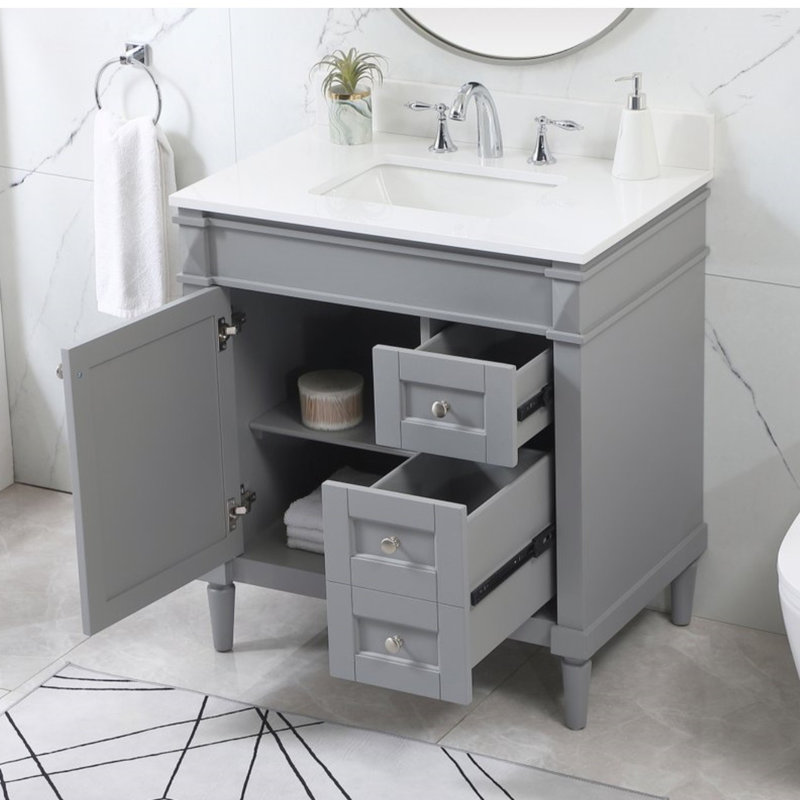 Readington 32'' Single Bathroom Vanity with Engineered Marble Top, Gray