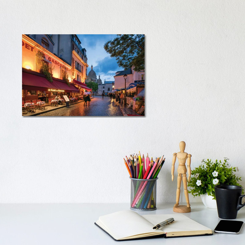 Streets Of Montmartre At Night, Paris, France by Jan Becke - Wrapped Canvas Print, 20.32 cm H x 30.48 cm W