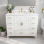 Meuble-lavabo moderne en bois massif de 42 po avec lavabo, comptoir en pierre frittée blanc Carrara de 43 po avec 3 trous de robinet pré-percés, 2 portes doubles à fermeture douce et 9 tiroirs spacieux avec glissières (blanc)-1304142608-1304142611