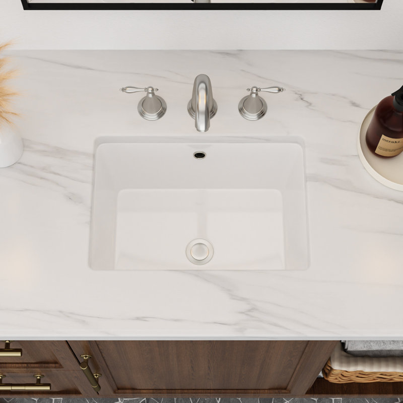 17" L x 12" W Rectangular White Ceramic Undermount Bathroom Sink with Overflow