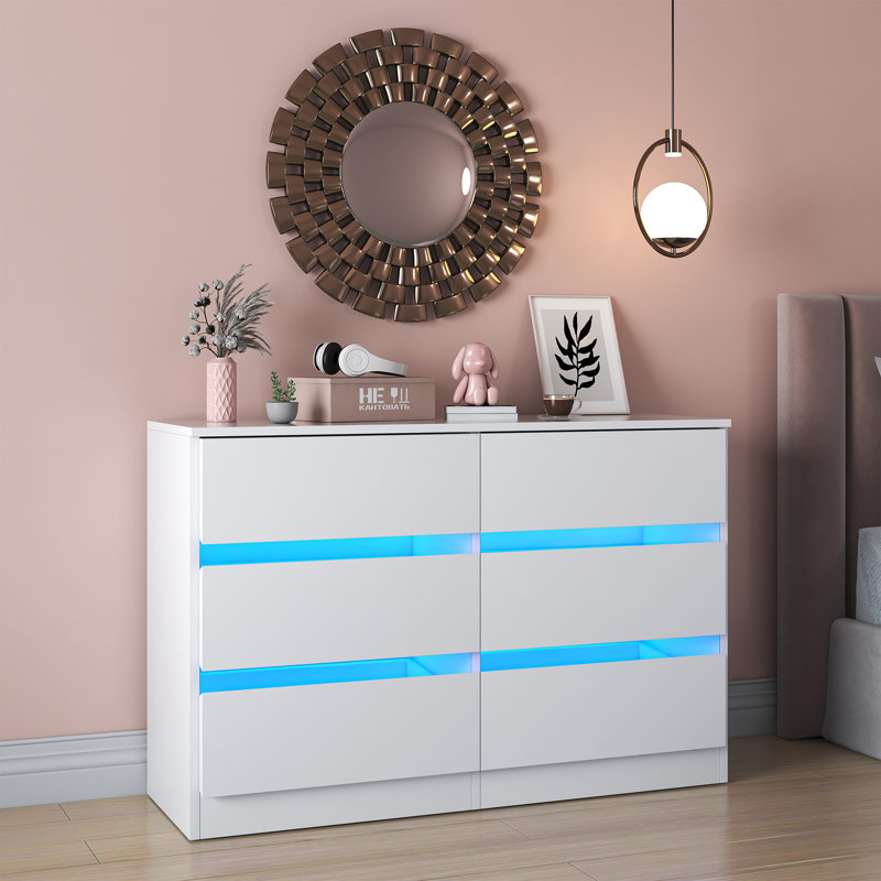 White MDF Double Dresser with LED Lights for Nursery