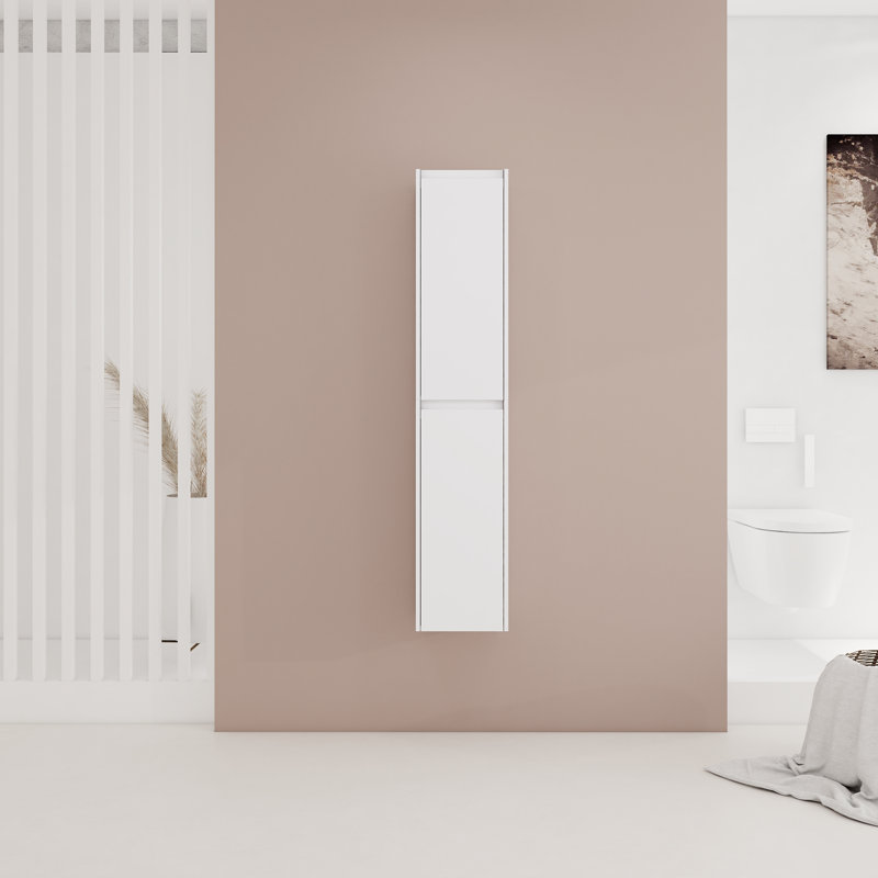 12" Bathroom Side Cabinet, 2-Soft Close Doors, Float Mounting Design, White