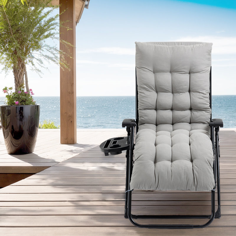 Folding Outdoor Lounge Chair With Cushion&Side Tray - Ideal For Camping, Patio, And Lawn Relaxation, Gray