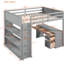 Lit mezzanine double gris avec bureau et - Créez une chambre à coucher multifonctionnelle en bois massif, matelas de 4 à 6 po recommandé, bureau à tablettes, optimisez l'espace dans votre structure solide-1548585094