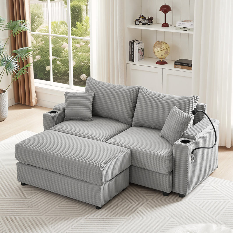72.8" Upholstered Loveseat Sofa With Ottoman, Gray