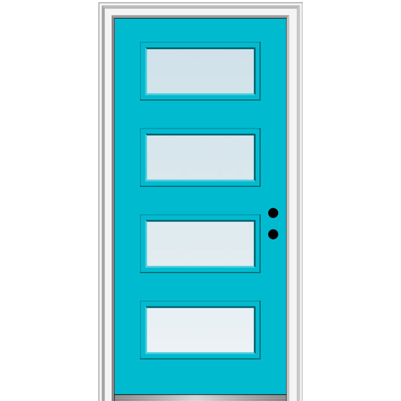 Porte d'entrée pré-suspendue en acier peint 4 lumières à 4 lumières, H 80 po x l 36 po x P 1,75po, Blanc brillant