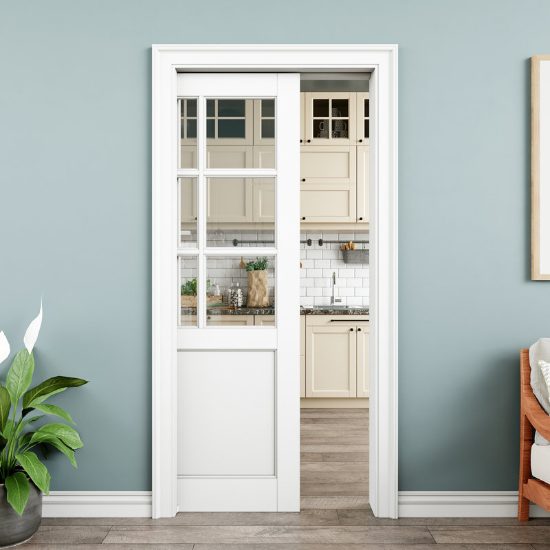Porte coulissante intérieure en verre transparent avec porte coulissante 6 pièces avec quincaillerie et fermeture en douceur