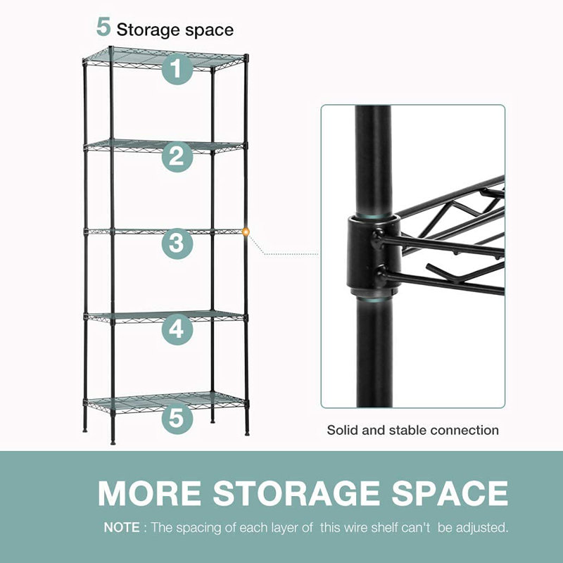 Mullenix Adjustable Wire Shelving Storage Rack for Kitchen, Commercial Spaces and Small Garages, Matte Black