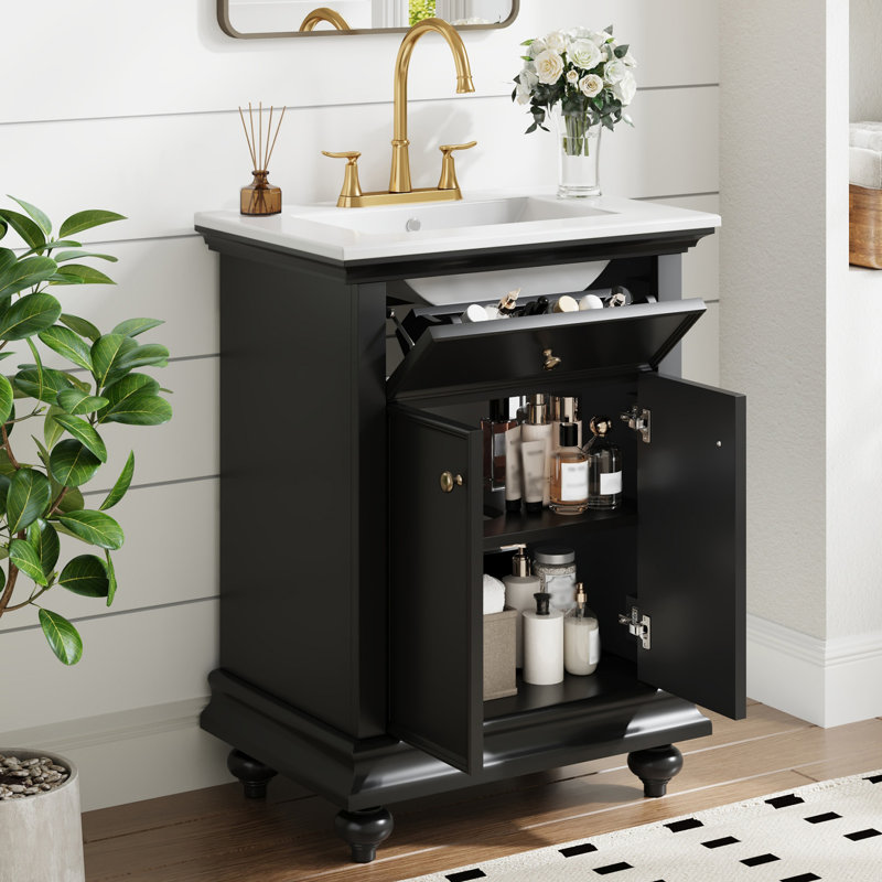24'' Elegance Bathroom Vanity With Ceramic Sink, Black