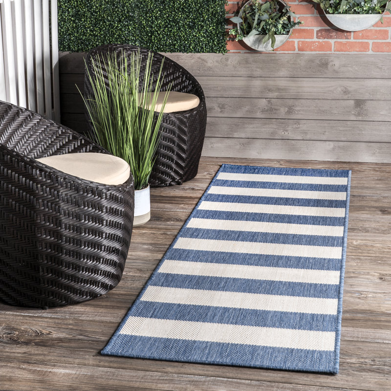 Tapis rayé bleu intérieur / extérieur Robert, Tapis de couloir 2 pi x 8 pi