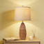 Ensemble de 2 lampes de table modernes avec abat-jour en lin, corps en résine de grain de bois en forme de losange pour le salon, la table de chevet ou le bureau, y compris les ampoules
