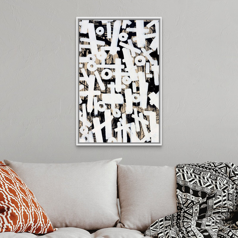 Reproduction d’art sur toile « brutal shorthand II » par Joshua Schicker, Cadre flottant noir, H 38 po x l 26 po x P 1,75 po