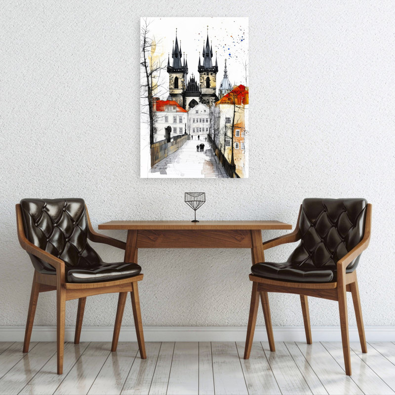Prague Church Spires Colorful Abstract Contemporary Architecture City Wall Art Print 1 Piece Wrapped Canvas Wall Art