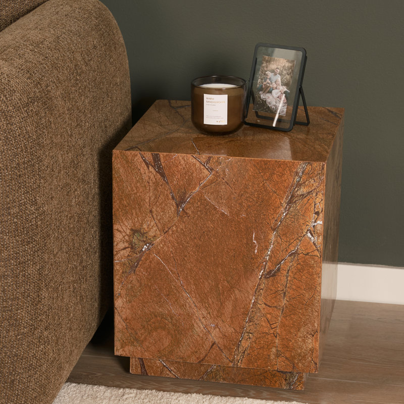 Hatten Matteo Solid Marble Square Side Table, Brown
