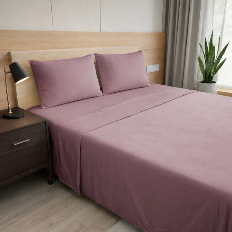 Ultra Soft Bamboo Sheet Set - 4 Pc Set - Wrinkle Resistant - Cooling Sheets with Deep Pockets, Light Plum