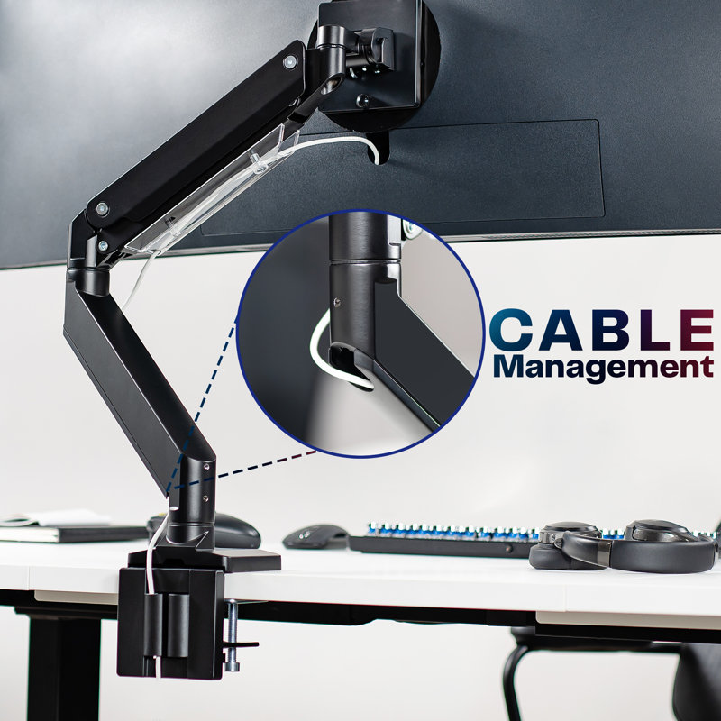 Black Aluminum Full-Motion Single Monitor Desk Mount with Riser