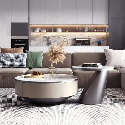 Danieka Modern Luxury Round Nesting Coffee Table Set With Faux Marble Countertop, Fully Assembled