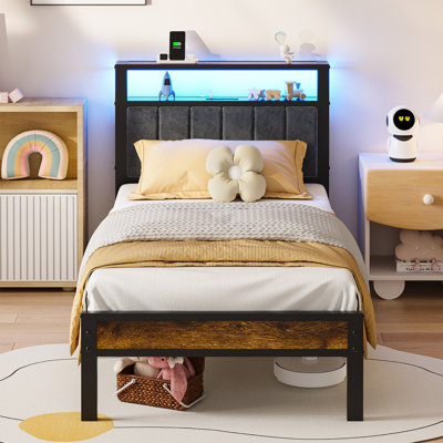 Platform Bed Frame With Led Lights Storage Headboard And Charging Station by Wrought Studio