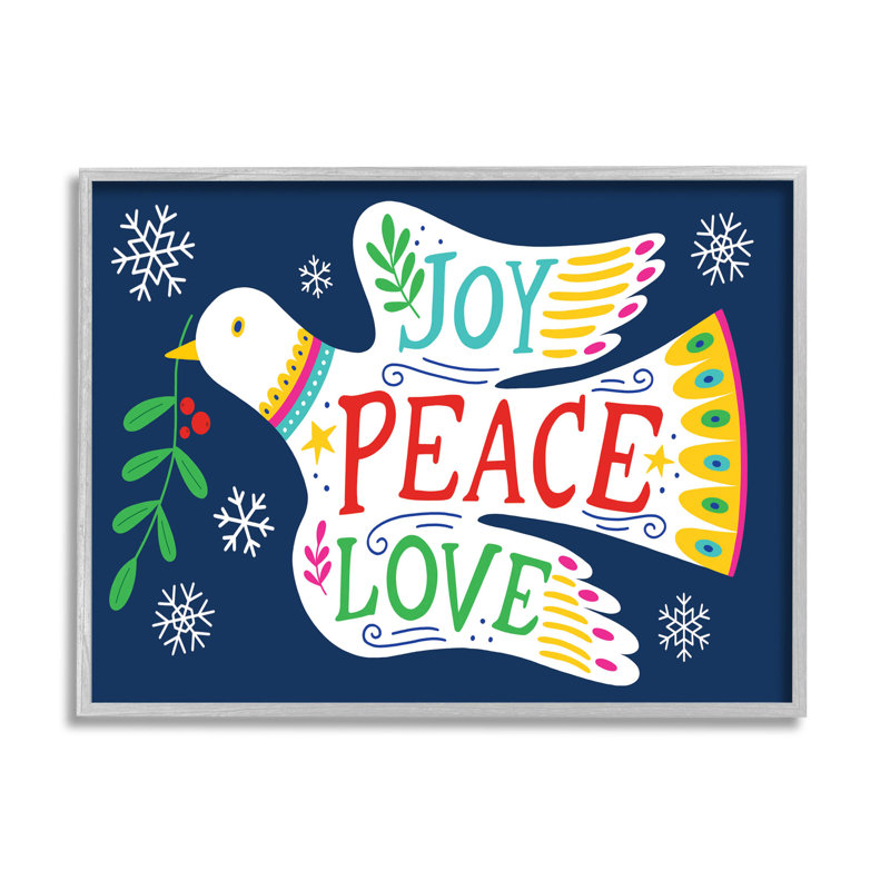 Joy Peace Love Dove at-239, H 11 po x l 14 po x P 1,5 po, Giclée encadrée noir minuit